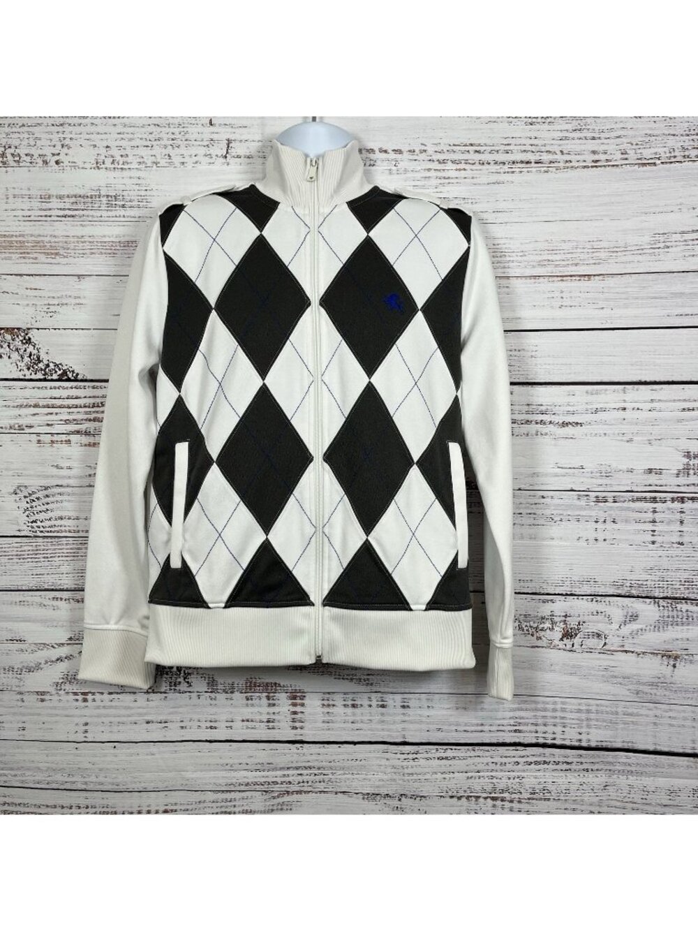 Express White Gray Argyle Full Zip Long Sleeve Jacket